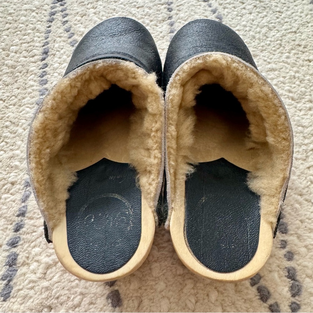 No. 6 Leather Shearling Mid Heel Clogs - Picture 7 of 8